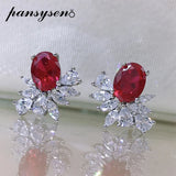 925 Silver Oval Ruby Sapphire Diamond Stud Earrings Women Vintage Jewelry