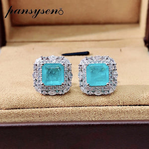 925 Silver Paraiba Tourmaline Emerald Ear Stud Earrings