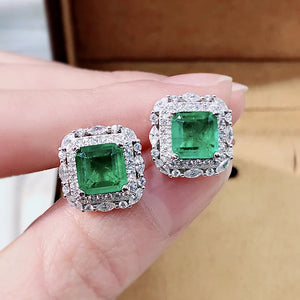 925 Silver Paraiba Tourmaline Emerald Ear Stud Earrings
