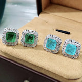 925 Silver Paraiba Tourmaline Emerald Ear Stud Earrings