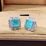 925 Silver Paraiba Tourmaline Emerald Ear Stud Earrings