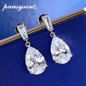 925 Silver Pear Cut Lab Diamond Drop Earrings