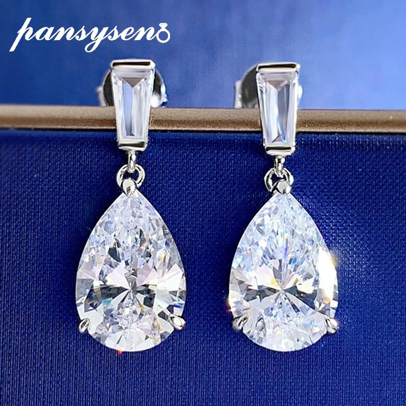 925 Silver Pear Cut Lab Diamond Drop Earrings