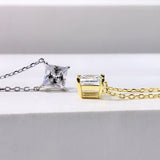925 Silver Princess Cut Moissanite Chain Necklace 18K Wedding Jewelry