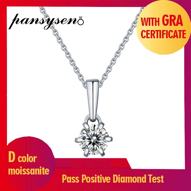 Real Moissanite Pendant Necklace 925 Sterling Silver