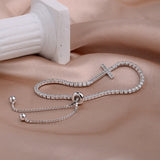 925 Sterling Silver Diamond Chain Cross Tennis Bracelet
