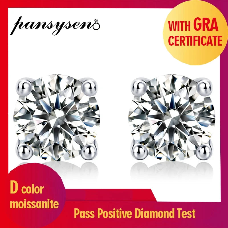 925 Silver 2CT VVS1 Moissanite Stud Earrings for Women Classic 18K Plated