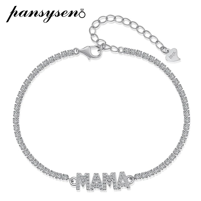 925 Silver Letter Moissanite Diamond Chain Bracelet Women Fine Jewelry