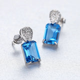 Aquamarine Earrings 925 Silver 5x8MM Gemstone Studs