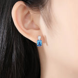 Aquamarine Earrings 925 Silver 5x8MM Gemstone Studs