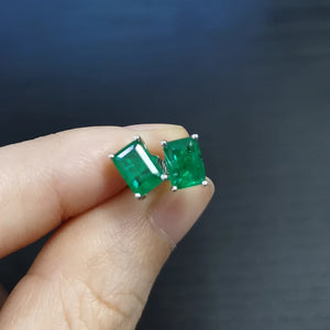 Emerald Stud Earrings 925 Sterling Silver Fine Jewelry