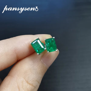 Emerald Stud Earrings 925 Sterling Silver Fine Jewelry