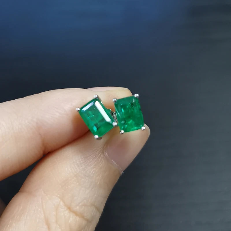 Emerald Stud Earrings 925 Sterling Silver Fine Jewelry