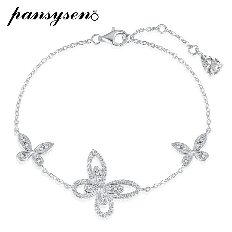 925 Silver Butterfly Moissanite Chain Bracelet Wedding Gift