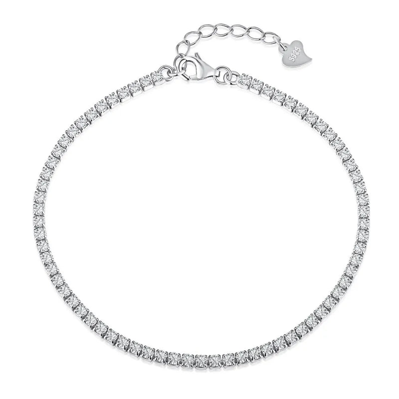 925 Silver 2MM Round Simulated Moissanite Bracelet for Women