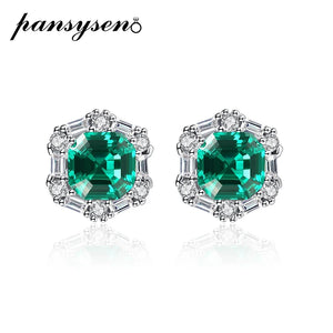 Emerald Ear Stud Earrings 925 Silver Wedding Party Fine Jewelry