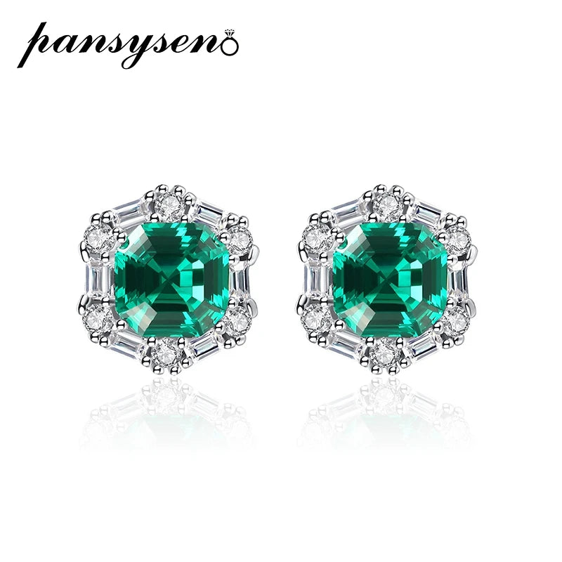 Emerald Ear Stud Earrings 925 Silver Wedding Party Fine Jewelry