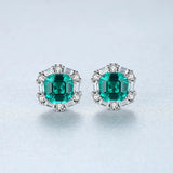 Emerald Ear Stud Earrings 925 Silver Wedding Party Fine Jewelry