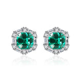 Emerald Ear Stud Earrings 925 Silver Wedding Party Fine Jewelry