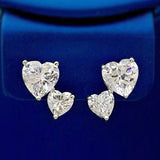 Heart Diamond Stud Earrings 925 Silver Women's Fine Jewelry