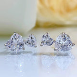 Heart Diamond Stud Earrings 925 Silver Women's Fine Jewelry