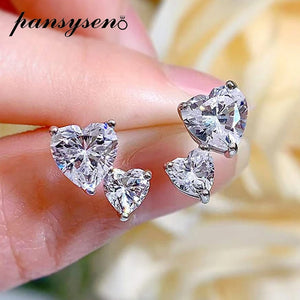 Heart Diamond Stud Earrings 925 Silver Women's Fine Jewelry