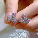 925 Silver Citrine Sapphire Diamond Stud Earrings