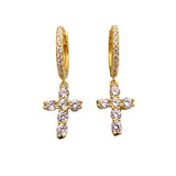 925 Silver Diamond Cross Dangle Earrings 18K Yellow Plated