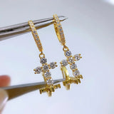 925 Silver Diamond Cross Dangle Earrings 18K Yellow Plated