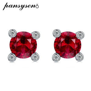 Solid Silver 925 1CT Round Red Ruby Stud Earrings Wedding Party Jewelry