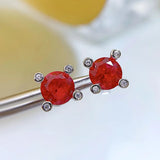 Solid Silver 925 1CT Round Red Ruby Stud Earrings Wedding Party Jewelry