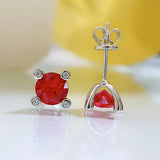 Solid Silver 925 1CT Round Red Ruby Stud Earrings Wedding Party Jewelry
