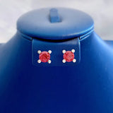 Solid Silver 925 1CT Round Red Ruby Stud Earrings Wedding Party Jewelry