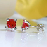 Solid Silver 925 1CT Round Red Ruby Stud Earrings Wedding Party Jewelry