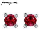 Solid Silver 925 1CT Round Red Ruby Stud Earrings Wedding Party Jewelry