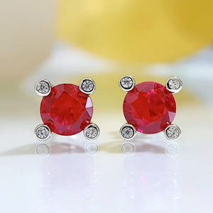 Solid Silver 925 1CT Round Red Ruby Stud Earrings Wedding Party Jewelry
