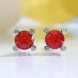 Solid Silver 925 1CT Round Red Ruby Stud Earrings Wedding Party Jewelry