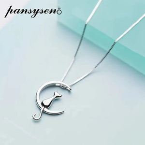 925 Sterling Silver Cat Charm Pendant Necklace for Women