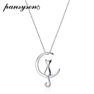 925 Sterling Silver Cat Charm Pendant Necklace for Women