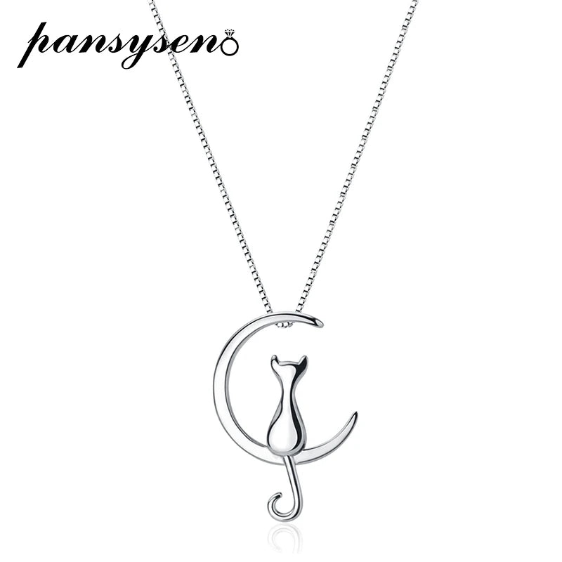 925 Sterling Silver Cat Charm Pendant Necklace for Women