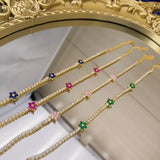 925 Silver Flower Sapphire Emerald Moissanite Bracelet for Women
