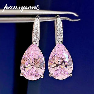 925 Silver Pink Sapphire Diamond Dangle Earrings Wedding Jewelry