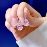 925 Silver Pink Sapphire Diamond Dangle Earrings Wedding Jewelry