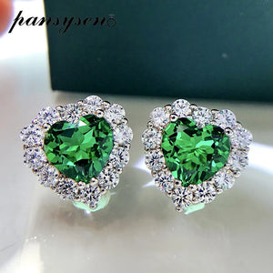 925 Silver 8mm Emerald Diamond Stud Earrings Women