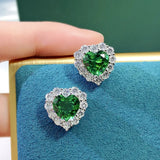 925 Silver 8mm Emerald Diamond Stud Earrings Women