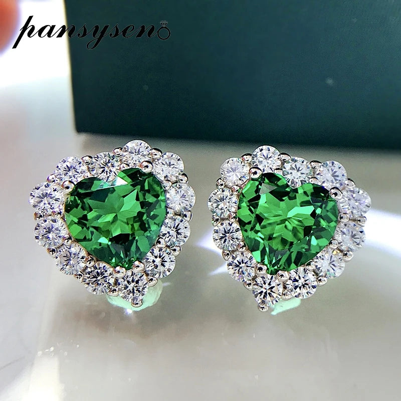 925 Silver 8mm Emerald Diamond Stud Earrings Women
