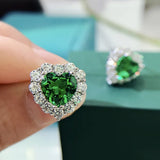 925 Silver 8mm Emerald Diamond Stud Earrings Women