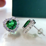 925 Silver 8mm Emerald Diamond Stud Earrings Women