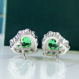 925 Silver 8mm Emerald Diamond Stud Earrings Women