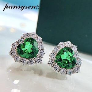 925 Silver 8mm Emerald Diamond Stud Earrings Women